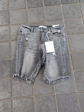 Frayed Hem Grey Distressed Size 5/26 Denim Shorts